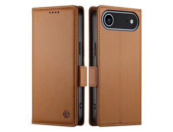 Lunso iPhone 17 Air hoesje - PU leren Bookcase met ruimte voor pasjes - Bruin