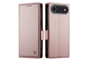 Lunso iPhone 17 Air hoesje - PU leren Bookcase met ruimte voor pasjes - Rose Goud