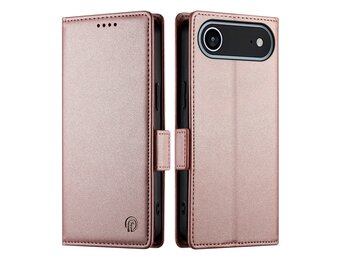 Lunso iPhone 17 Air hoesje - PU leren Bookcase met ruimte voor pasjes - Rose Goud