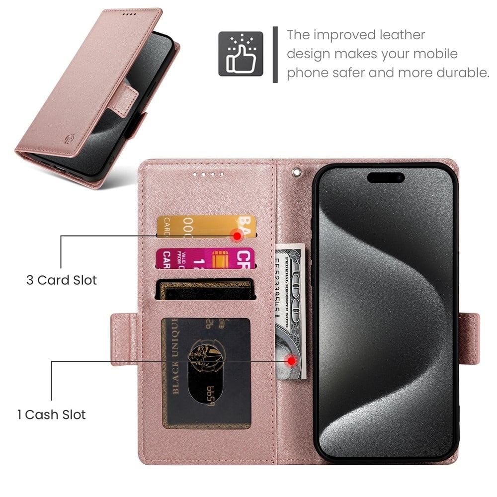 iPhone 17 Air PU leren Bookcase met ruimte voor pasjes - Rose Goud