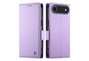 Lunso iPhone 17 Air hoesje - PU leren Bookcase met ruimte voor pasjes - Lila