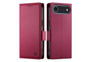 Lunso iPhone 17 Air hoesje - PU leren Bookcase met ruimte voor pasjes - Rood