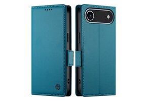 Lunso iPhone 17 Air hoesje - PU leren Bookcase met ruimte voor pasjes - Blauw