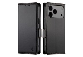 Lunso iPhone 17 Pro Max hoesje - PU leren Bookcase met ruimte voor pasjes - Zwart