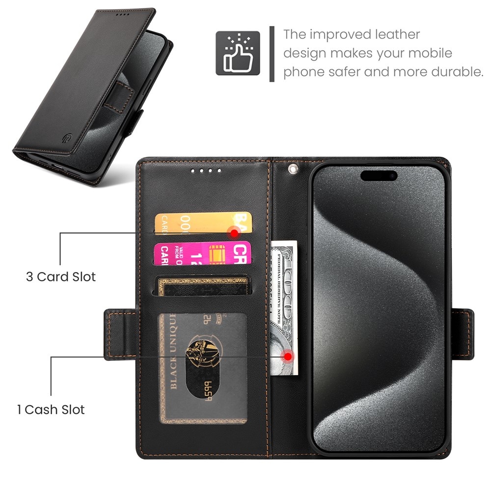 iPhone 18 Pro Max / iPhone 17 Pro Max PU leren Bookcase met ruimte voor pasjes - Zwart