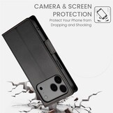 iPhone 18 Pro Max / iPhone 17 Pro Max PU leren Bookcase met ruimte voor pasjes - Zwart