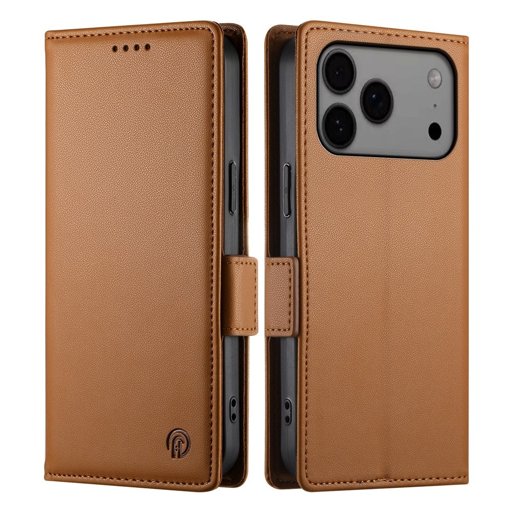Lunso iPhone 17 Pro Max hoesje - PU leren Bookcase met ruimte voor pasjes - Bruin