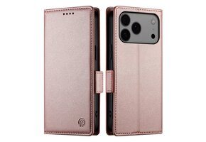 Lunso iPhone 17 Pro Max hoesje - PU leren Bookcase met ruimte voor pasjes - Rose Goud