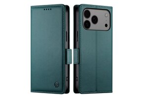 Lunso iPhone 18 Pro Max / iPhone 17 Pro Max hoesje - PU leren Bookcase met ruimte voor pasjes - Groen