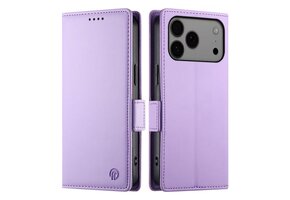 Lunso iPhone 18 Pro Max / iPhone 17 Pro Max hoesje - PU leren Bookcase met ruimte voor pasjes - Lila