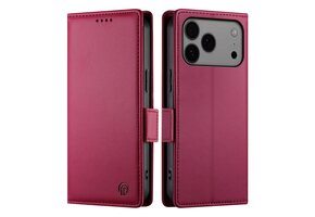 Lunso iPhone 17 Pro Max hoesje - PU leren Bookcase met ruimte voor pasjes - Rood