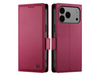 Lunso iPhone 17 Pro Max hoesje - PU leren Bookcase met ruimte voor pasjes - Rood