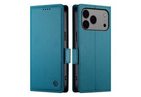 Lunso iPhone 18 Pro Max / iPhone 17 Pro Max hoesje - PU leren Bookcase met ruimte voor pasjes - Blauw