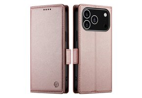 Lunso iPhone 17 Pro hoesje - PU leren Bookcase met ruimte voor pasjes - Rose Goud