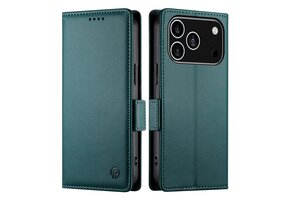 Lunso iPhone 18 Pro / iPhone 17 Pro hoesje - PU leren Bookcase met ruimte voor pasjes - Groen