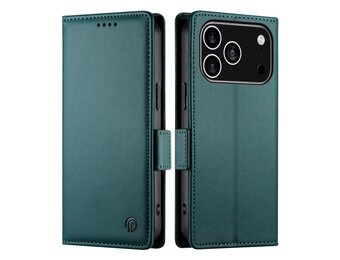 Lunso iPhone 17 Pro hoesje - PU leren Bookcase met ruimte voor pasjes - Groen