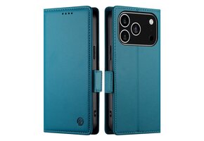 Lunso iPhone 17 Pro hoesje - PU leren Bookcase met ruimte voor pasjes - Blauw