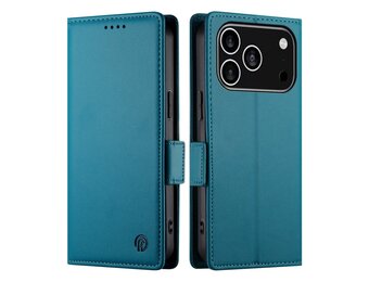 Lunso iPhone 17 Pro hoesje - PU leren Bookcase met ruimte voor pasjes - Blauw