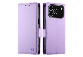 Lunso iPhone 18 Pro / iPhone 17 Pro hoesje - PU leren Bookcase met ruimte voor pasjes - Lila