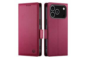 Lunso iPhone 18 Pro / iPhone 17 Pro hoesje - PU leren Bookcase met ruimte voor pasjes - Rood