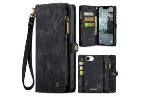 Caseme iPhone 17e / iPhone 16e hoesje - Vintage 2 in 1 portemonnee - Zwart