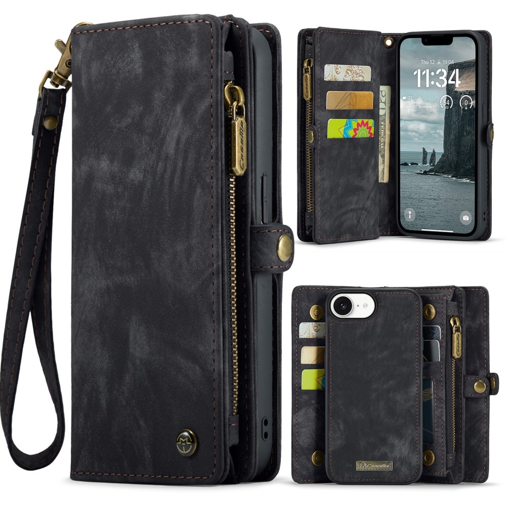 Caseme iPhone 17e / iPhone 16e hoesje - Vintage 2 in 1 portemonnee - Zwart