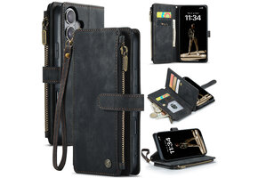 Caseme iPhone 17 PU leren hoesje - portemonnee - Zwart