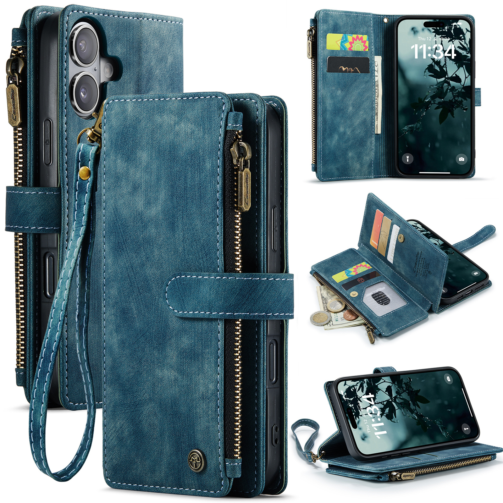 Caseme iPhone 17 PU leren hoesje - portemonnee - Blauw