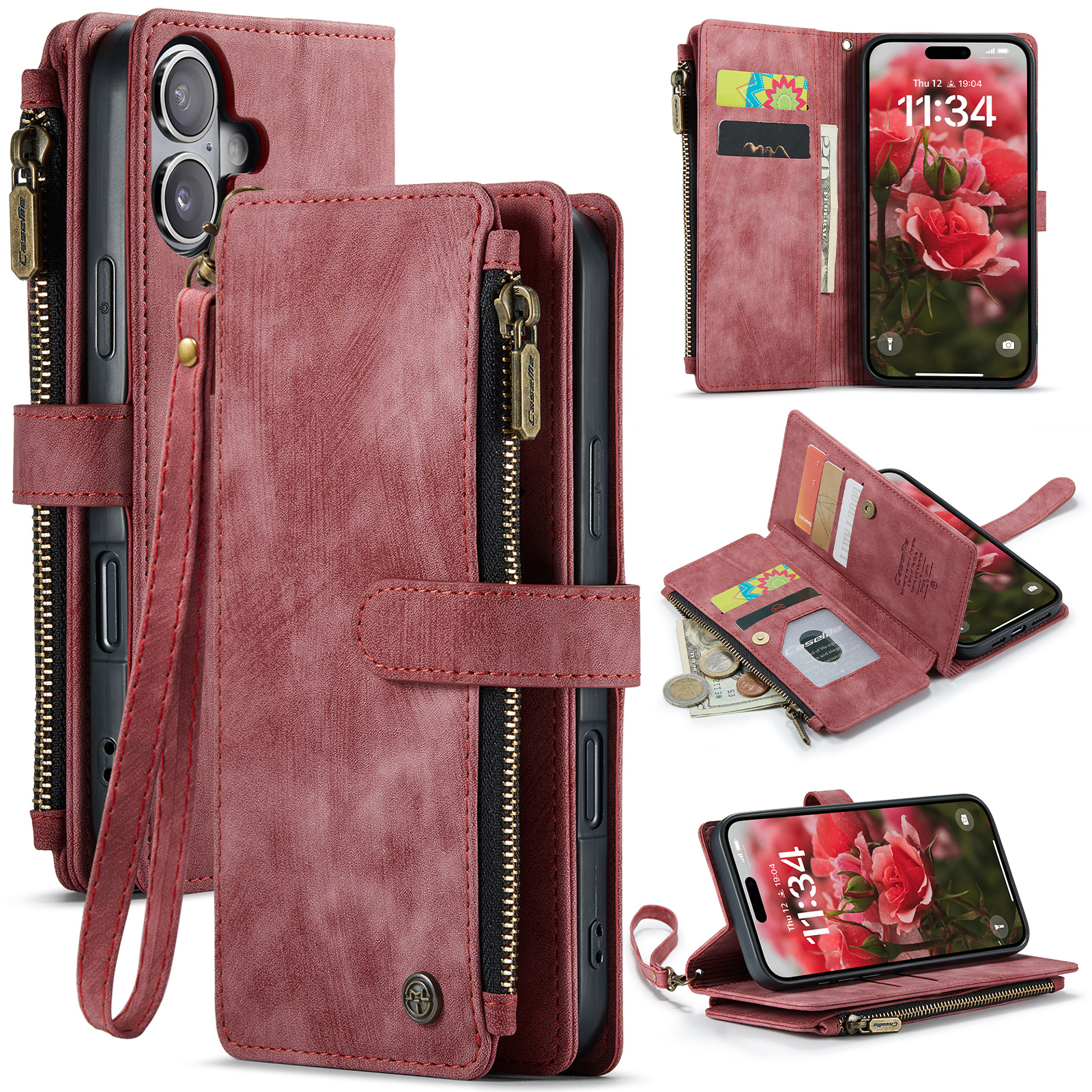 iPhone 17 PU leren hoesje portemonnee - Rood