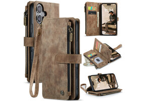 Caseme iPhone 17 PU leren hoesje - portemonnee - Bruin