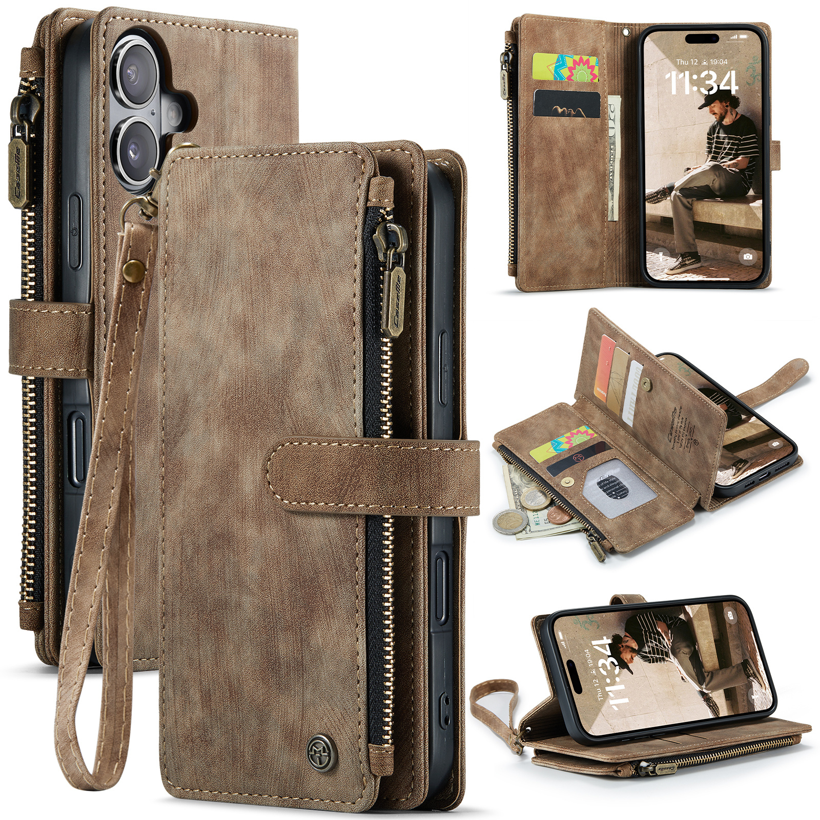 iPhone 17 PU leren hoesje portemonnee - Bruin