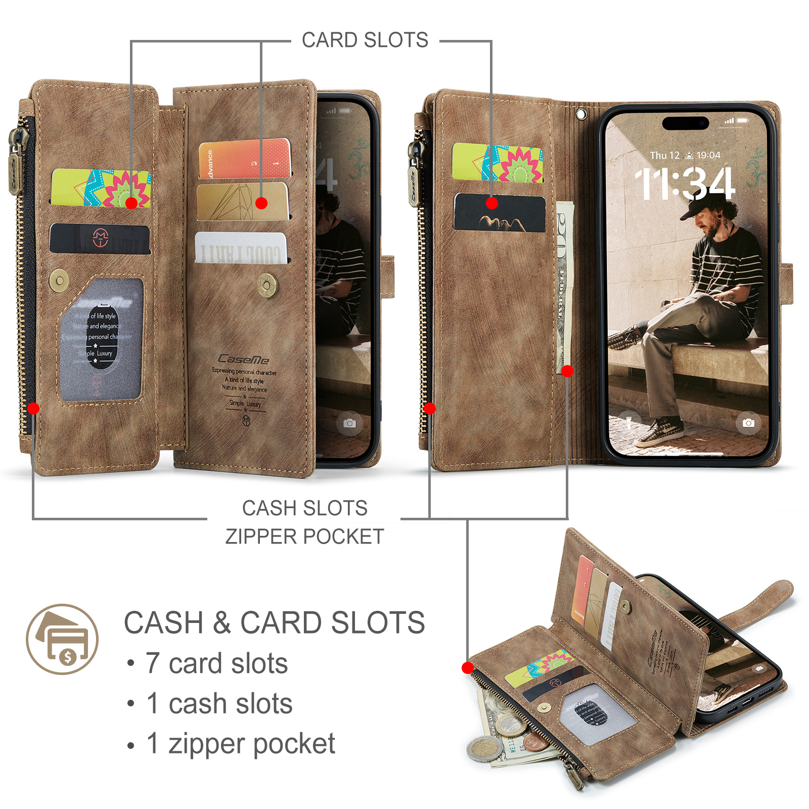 iPhone 17 PU leren hoesje portemonnee - Bruin