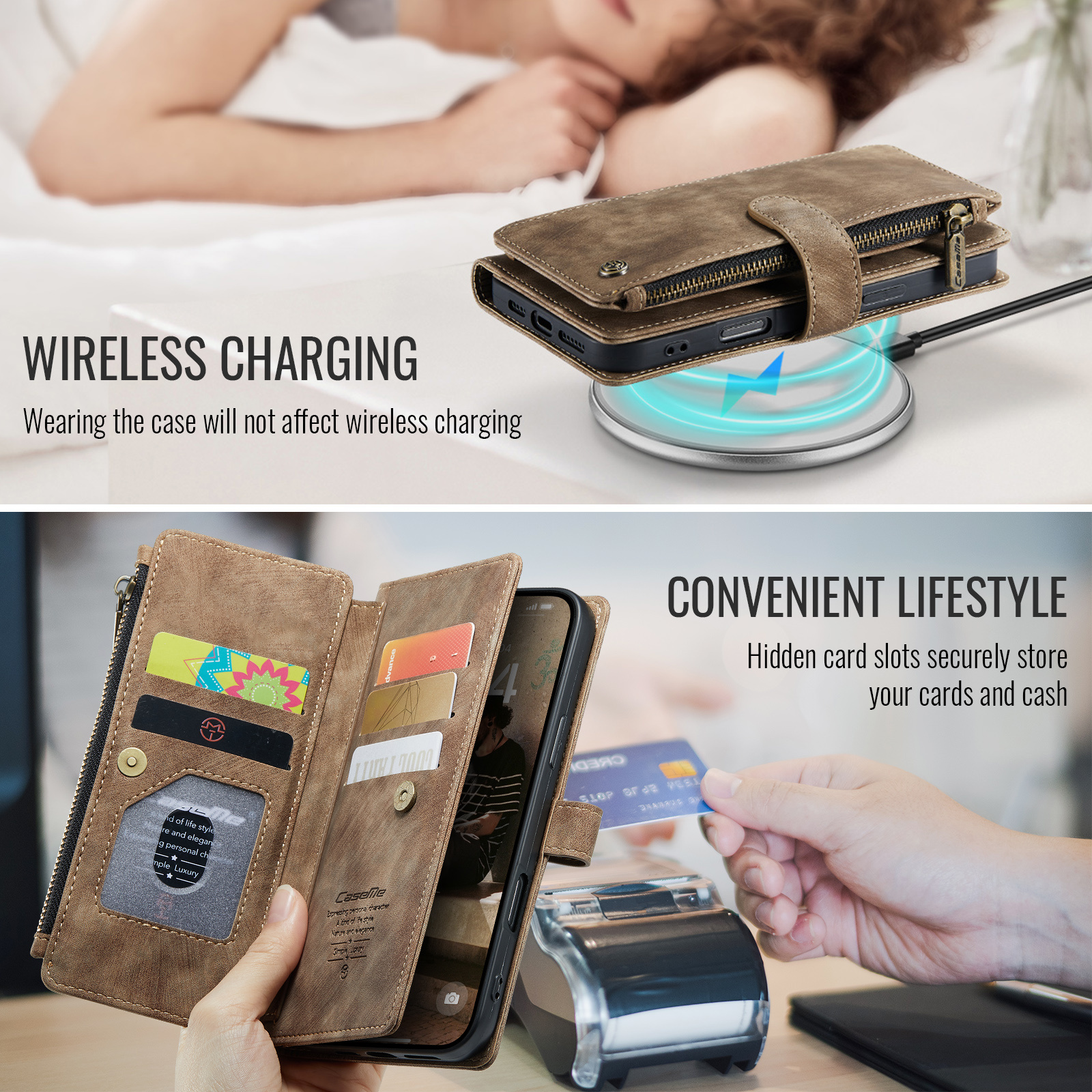 iPhone 17 PU leren hoesje portemonnee - Bruin