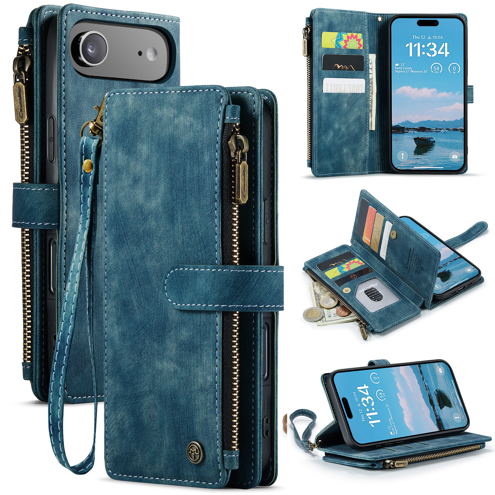 Caseme iPhone 17 Air PU leren hoesje -portemonnee - Blauw