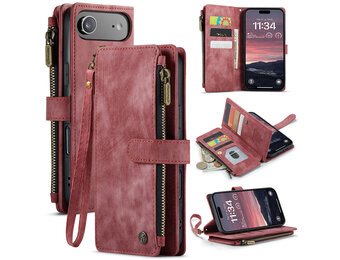 Caseme iPhone 17 Air PU leren hoesje - portemonnee - Rood