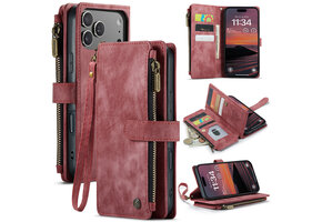 Caseme iPhone 17 Pro Max PU leren hoesje - portemonnee - Rood