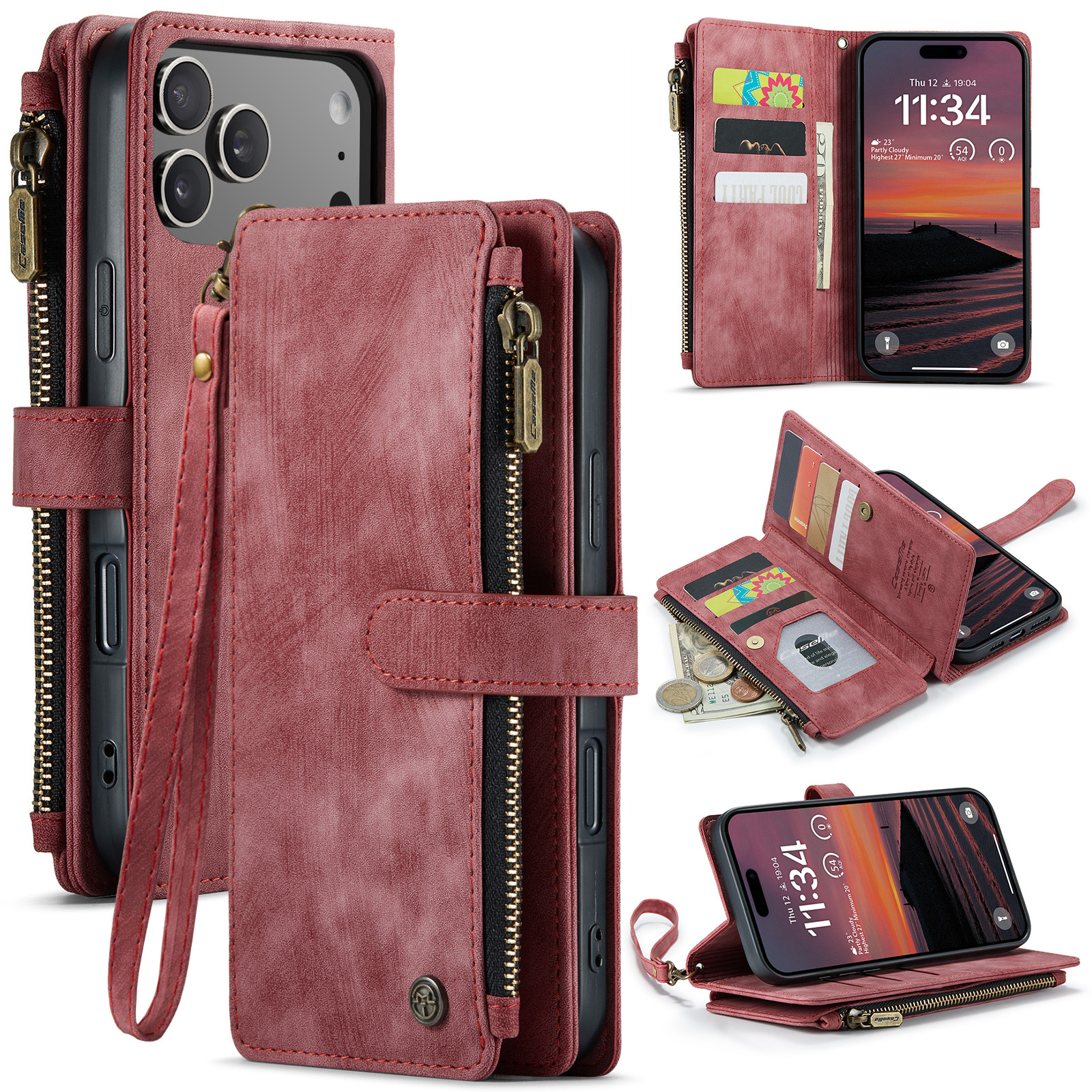Caseme iPhone 17 Pro Max PU leren hoesje - portemonnee - Rood