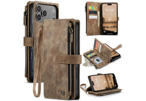 Caseme iPhone 18 Pro Max / iPhone 17 Pro Max PU leren hoesje - portemonnee - Bruin
