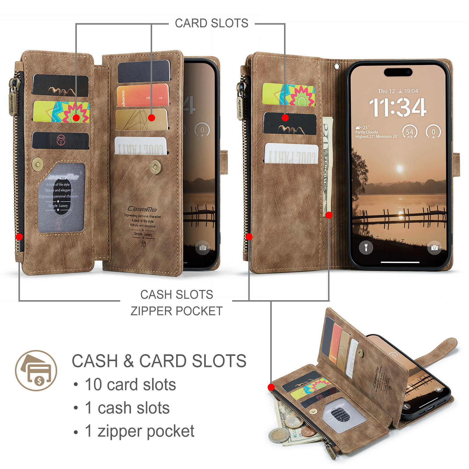 iPhone 18 Pro Max / iPhone 17 Pro Max PU leren hoesje portemonnee - Bruin