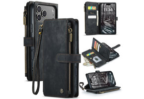 Caseme iPhone 18 Pro Max / iPhone 17 Pro Max PU leren hoesje - portemonnee - Zwart
