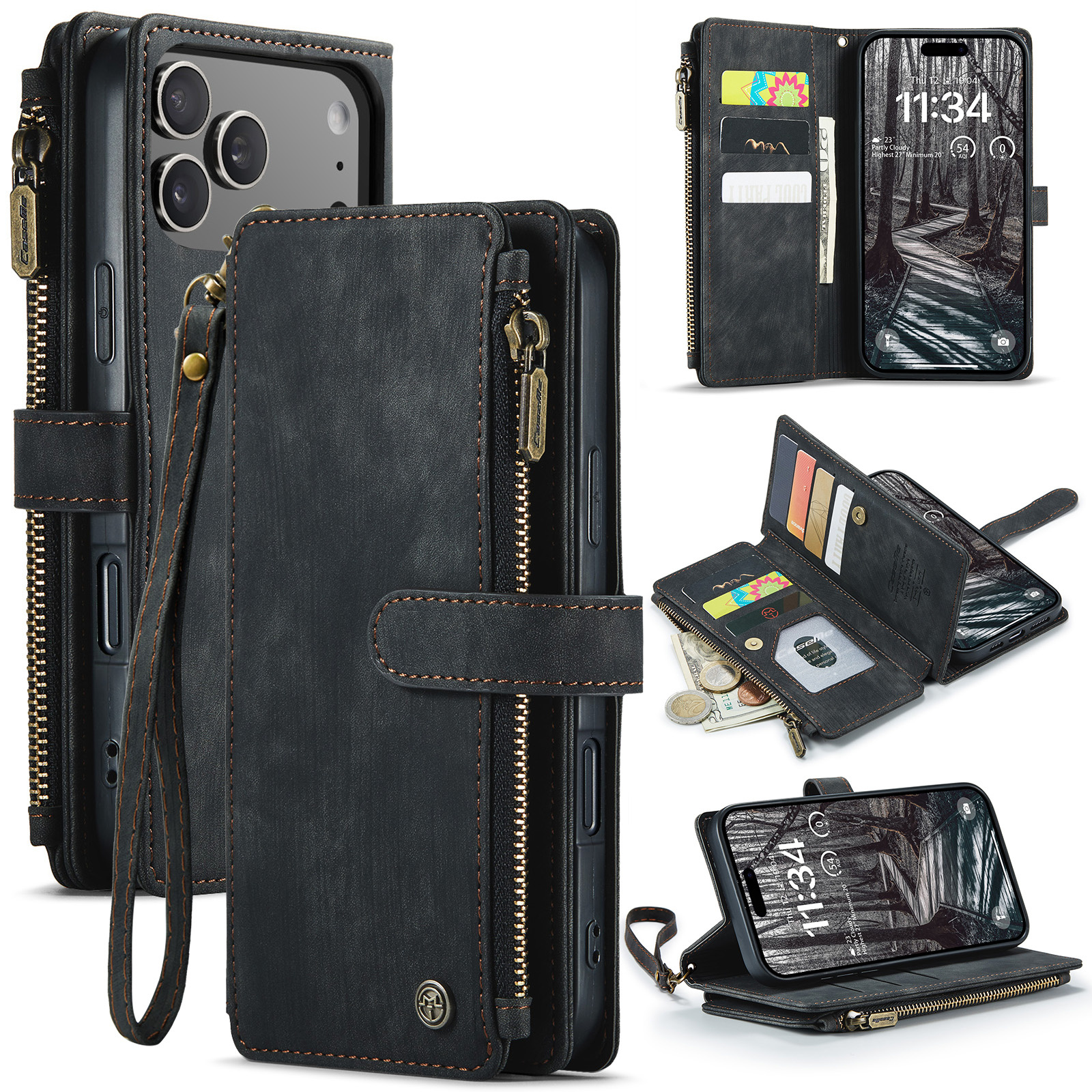 iPhone 18 Pro Max / iPhone 17 Pro Max PU leren hoesje portemonnee - Zwart