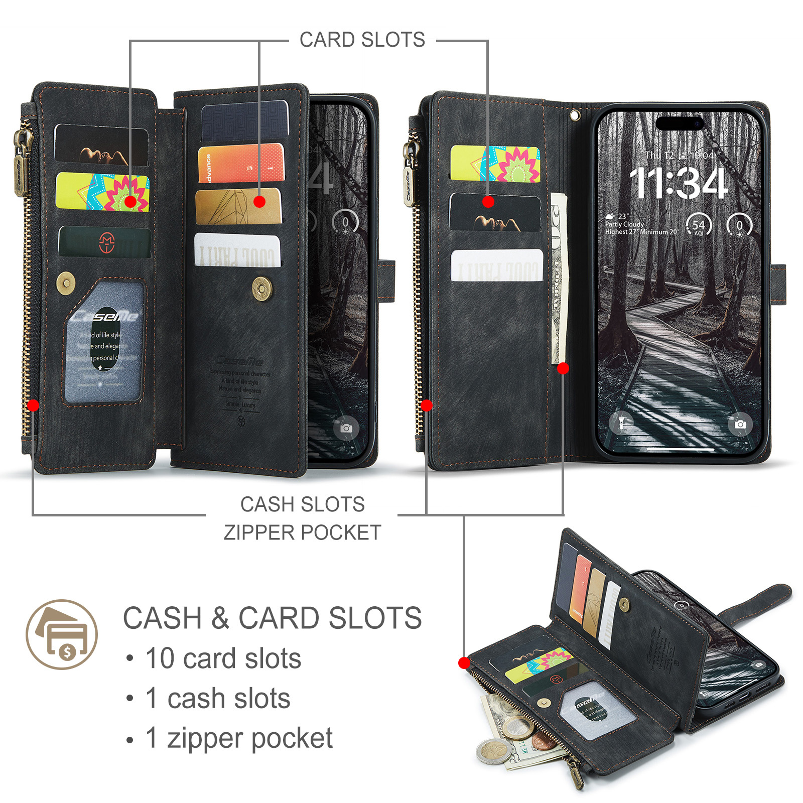 iPhone 18 Pro Max / iPhone 17 Pro Max PU leren hoesje portemonnee - Zwart