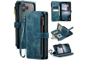 Caseme iPhone 17 Pro PU leren hoesje - portemonnee - Blauw