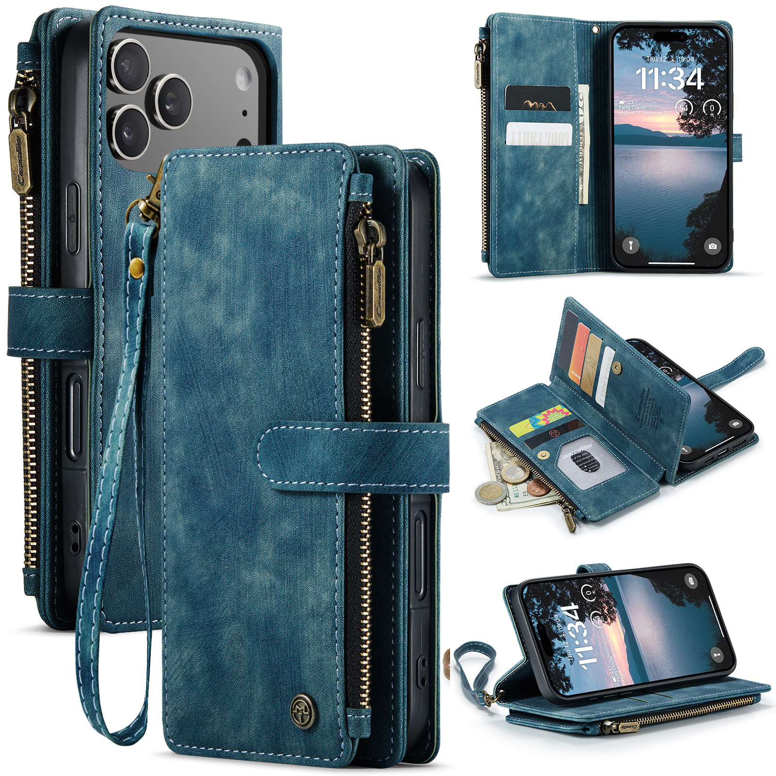 iPhone 18 Pro / iPhone 17 Pro PU leren hoesje portemonnee - Blauw