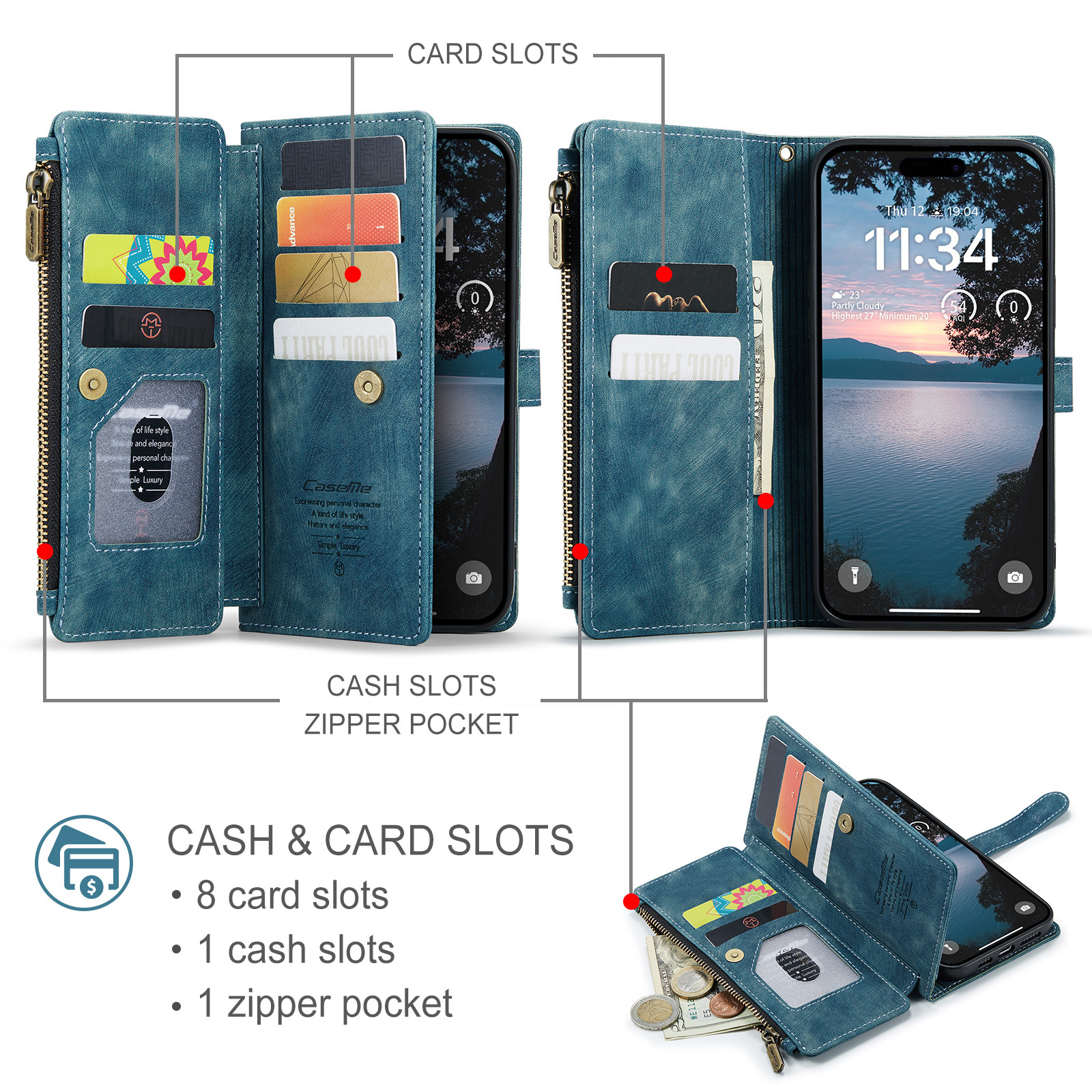 iPhone 18 Pro / iPhone 17 Pro PU leren hoesje portemonnee - Blauw