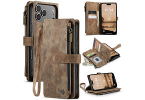 Caseme iPhone 17 Pro PU leren hoesje - portemonnee - Bruin
