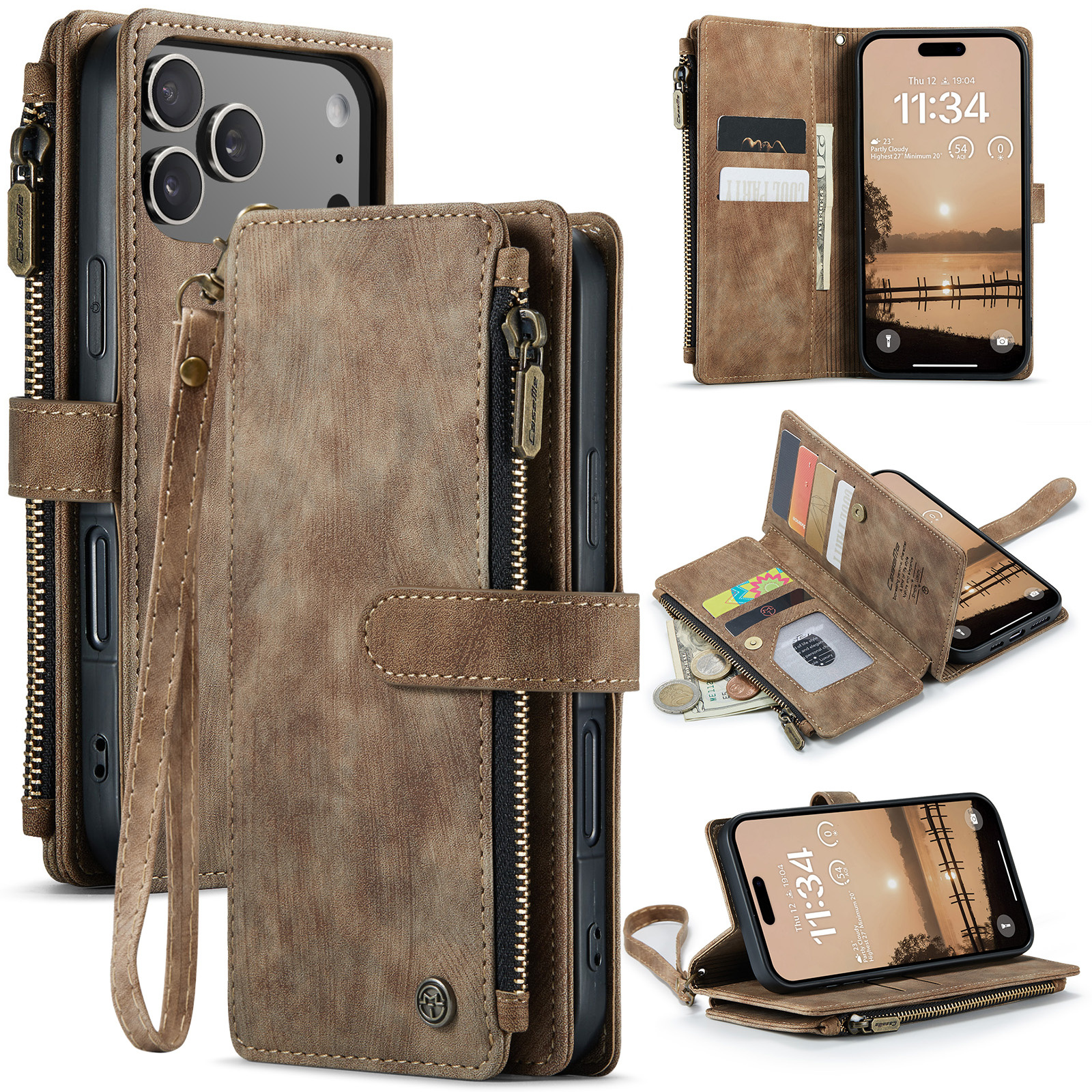 iPhone 17 Pro PU leren hoesje portemonnee - Bruin