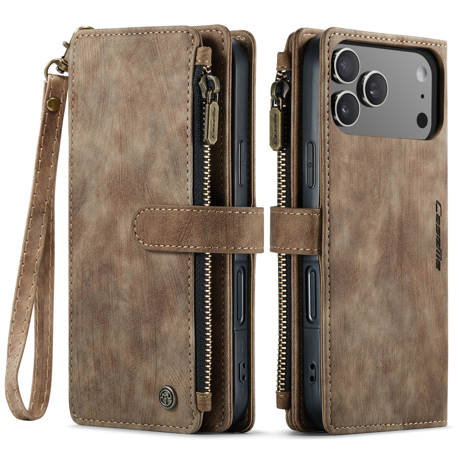 iPhone 18 Pro / iPhone 17 Pro PU leren hoesje portemonnee - Bruin