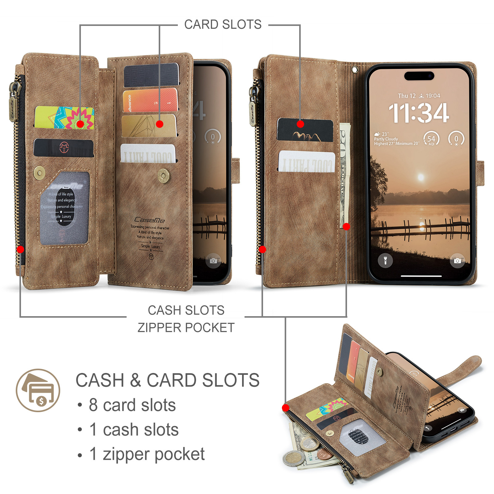 iPhone 18 Pro / iPhone 17 Pro PU leren hoesje portemonnee - Bruin