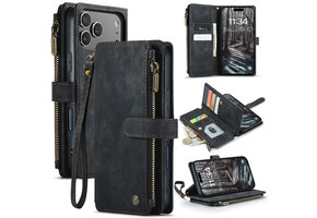 Caseme iPhone 18 Pro / iPhone 17 Pro PU leren hoesje - portemonnee - Zwart